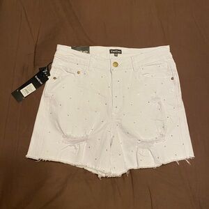 Bebe White Denim Jean Shorts High-Waisted Frayed